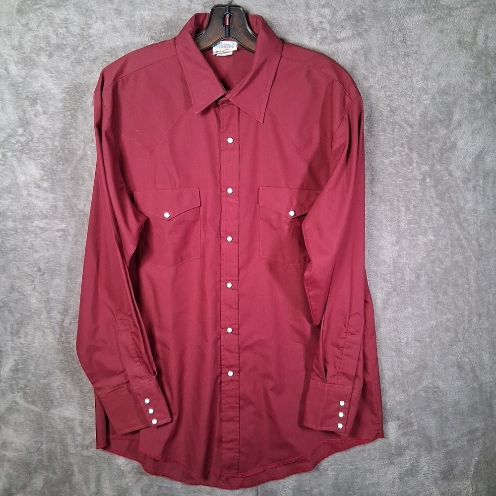 Vtg Saddlebrook WesternWear‎ Pearl Snap Shirt Mens Large Burgundy Made in USA